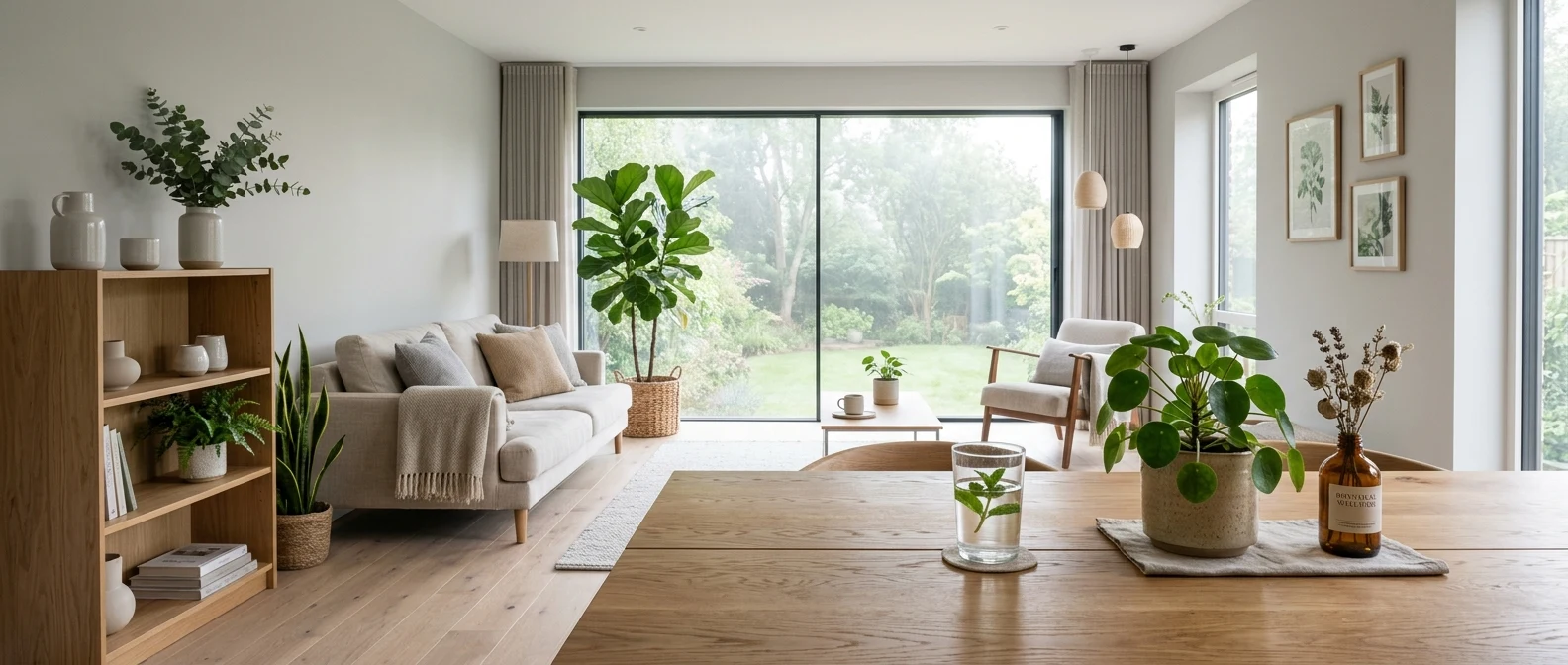 Rustgevende ochtendsfeer in een moderne woonkamer